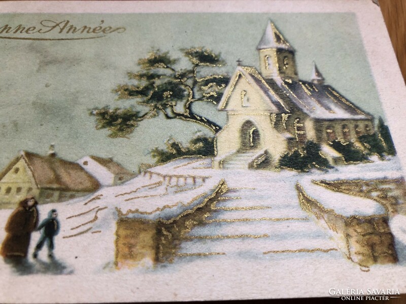 Antik, aranyozott Újévi képeslap