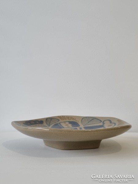 Vintage stoneware decorative wall bowl with pleasant pastel colors