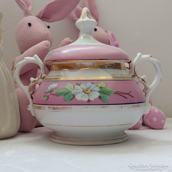 Bieder tea set pink base glaze with field flowers