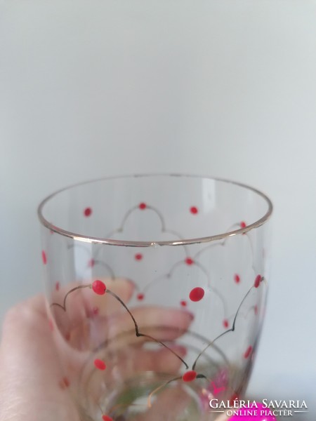 Retro Parádi üveg piros pöttyös kancsó + 6 db pohár