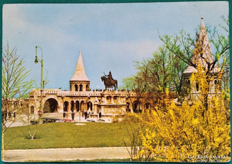 Régi képeslap, Budapest, Halász Bástya Szent István szobrával 1972, futott