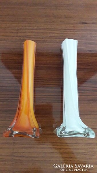 Retro üveg váza régi színes fehér narancsszínű üvegváza 2 db