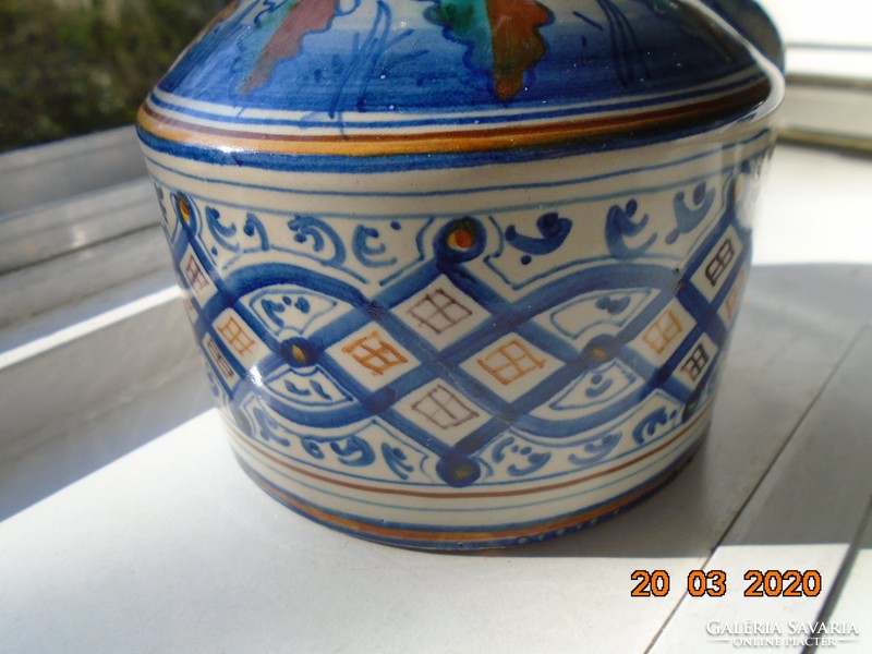 Antique Italian hand-painted Florentine jug with spectacular cobalt blue markings