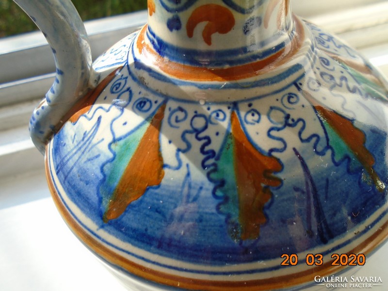 Antique Italian hand-painted Florentine jug with spectacular cobalt blue markings