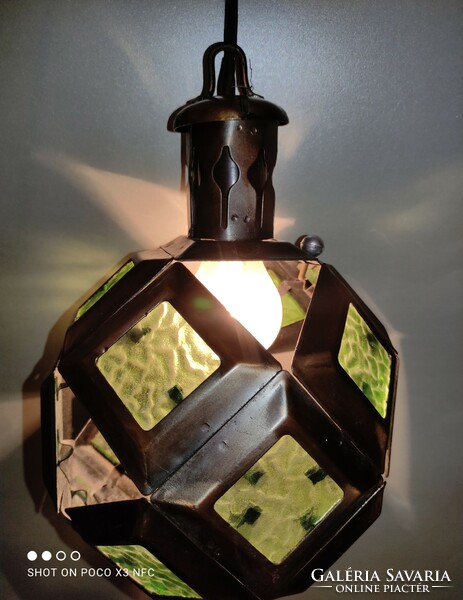 Just for that!!! Retro copper ceiling lamp with green glass insert - constitution mg tsz bajna - 1979