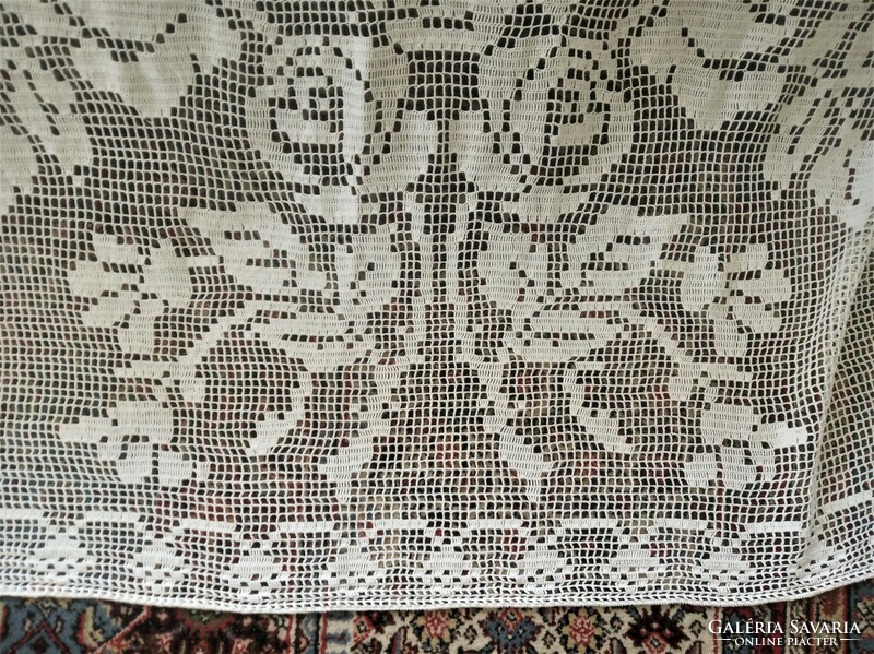 Antique crocheted curtain with a butterfly-flower wreath!!