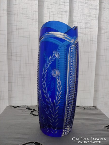 Old thistle blue crystal vase