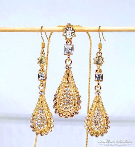 18K gold-plated (gp) necklace-earring set with clear cz crystals