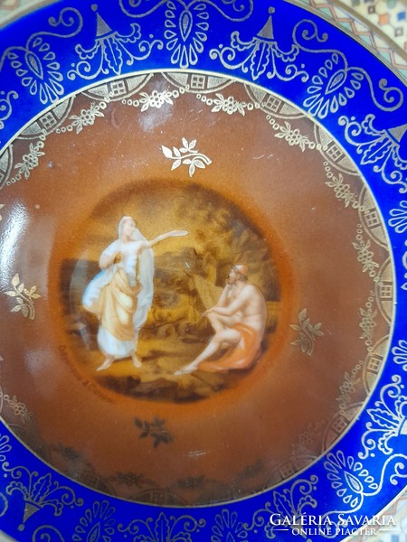 Early 20th century romantic hand-painted plate. Marked. 15 Cm.