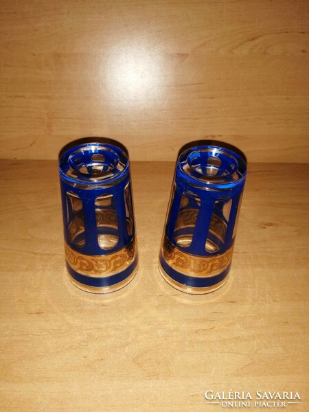 Pair of blue gold-decorated glass glasses (0-3)