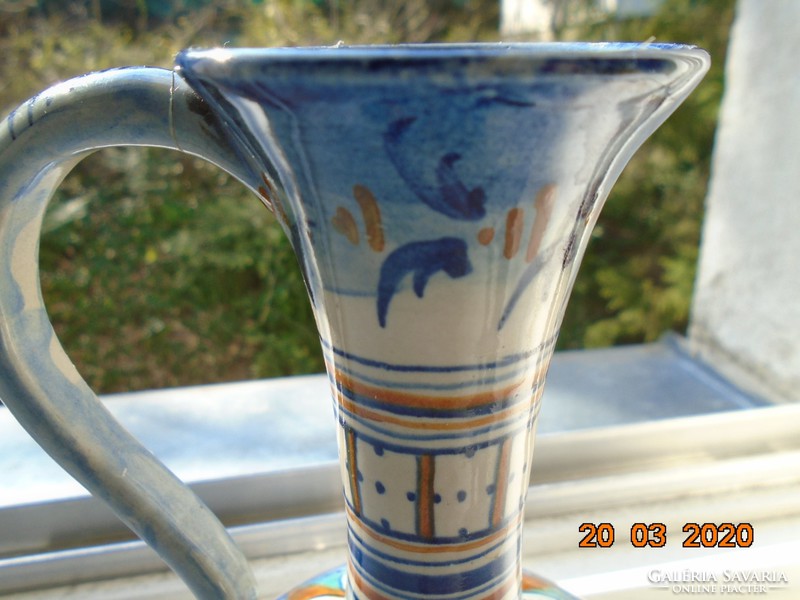 Antique Italian hand-painted Florentine jug with spectacular cobalt blue markings