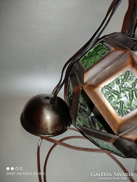 Just for that!!! Retro copper ceiling lamp with green glass insert - constitution mg tsz bajna - 1979