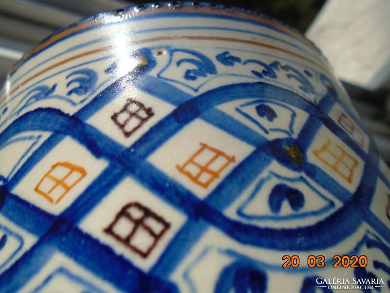 Antique Italian hand-painted Florentine jug with spectacular cobalt blue markings