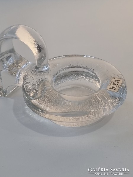 Vintage Swedish Kosta boda ice glass candle holder, marked, collector's item