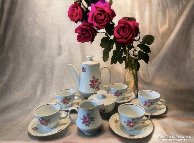 German rose porcelain rose coffee set, 5 persons, display case condition