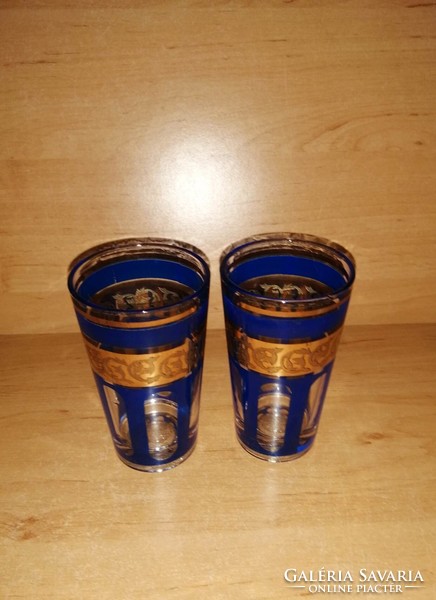 Pair of blue gold-decorated glass glasses (0-3)