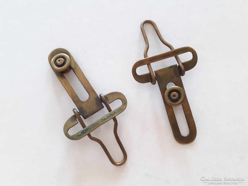 Old circa 1930s copper suspenders buckle pair of vintage clothing accessories