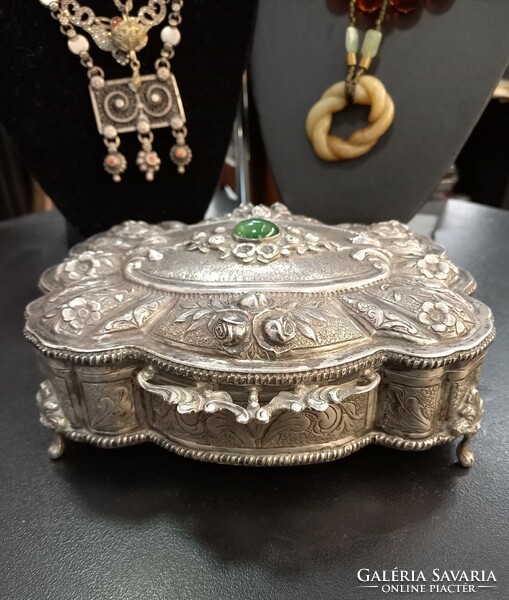 Antique silver box with jade stone