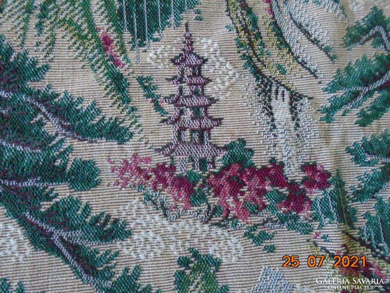 High mountain landscape with pagodas, flowers, woven tapestry tablecloth 89x60 cm