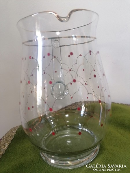 Retro Parádi üveg piros pöttyös kancsó + 6 db pohár