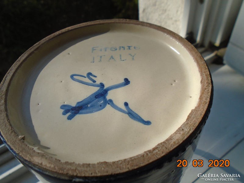 Antik olasz kézzel festett Firenzei díszkancsó látványos kobaltkék jeizéssel