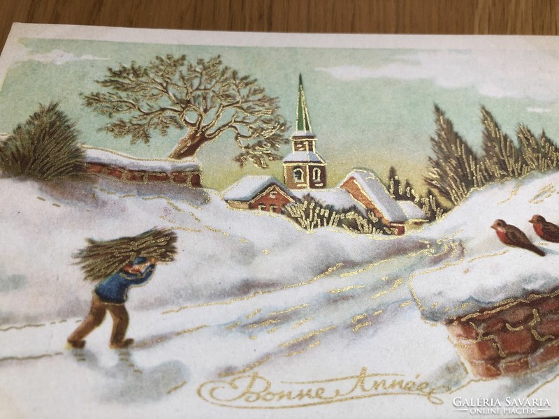 Antik, aranyozott Újévi képeslap