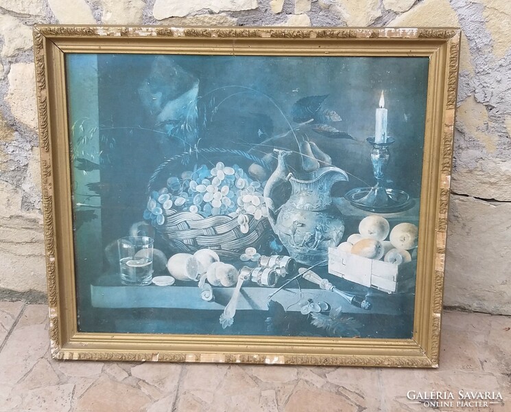 Soviet print picture still life in a gilded wooden frame 61 x 51 cm