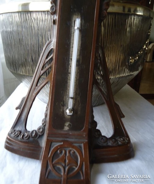 Art Nouveau patinated bronze thermometer Celsius Réaumur degrees