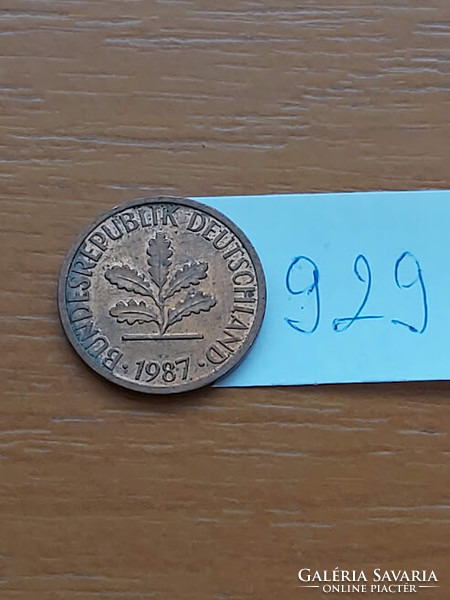 30 FT / DB NÉMETORSZÁG NSZK 1 PFENNIG 1987 F,  929