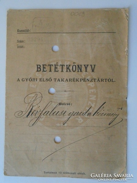 Za433.11 Deposit book - Győr - Győr First Savings Bank - Révfalus farmer community 1899 Surányi ny