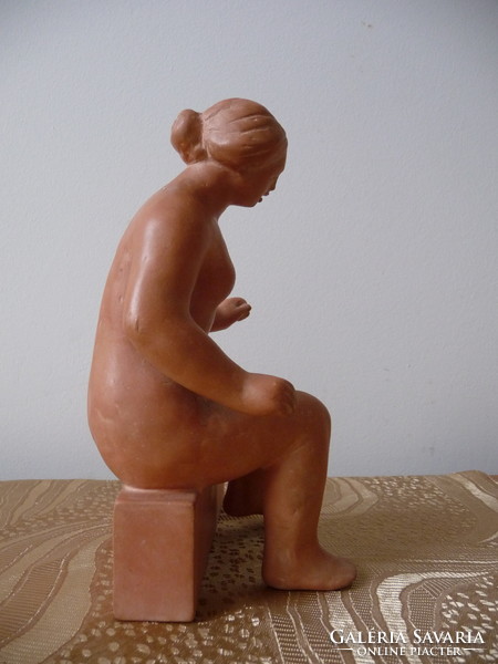 Róza Pató (1934 - 2018) sitting woman terracotta nude statue