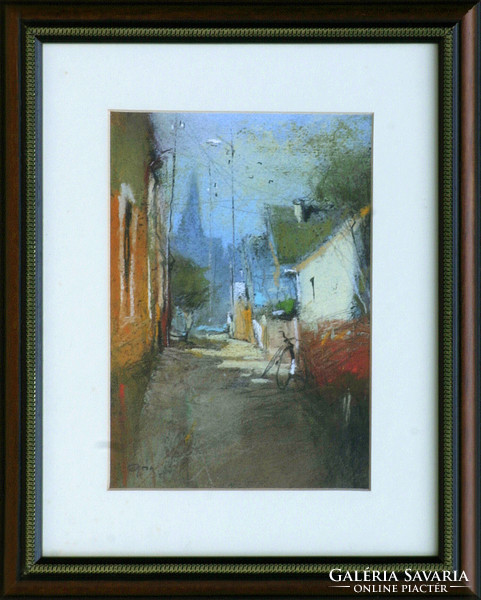 Ede Pósa: Narrow street - framed: 35x29 cm - artwork size: 21x15 cm - 09/732