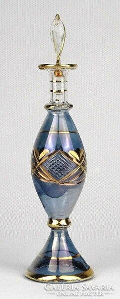 1M562 Régi fújt üveg aranyozott lila parfümös üveg 14.8 cm