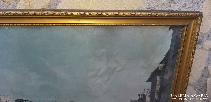 Velence tájkép reprodukció aranyozott fa keretben 61 x 43 cm