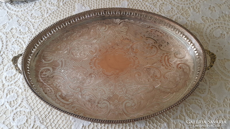 Antique silver-plated, chiseled oval tray 45 cm.