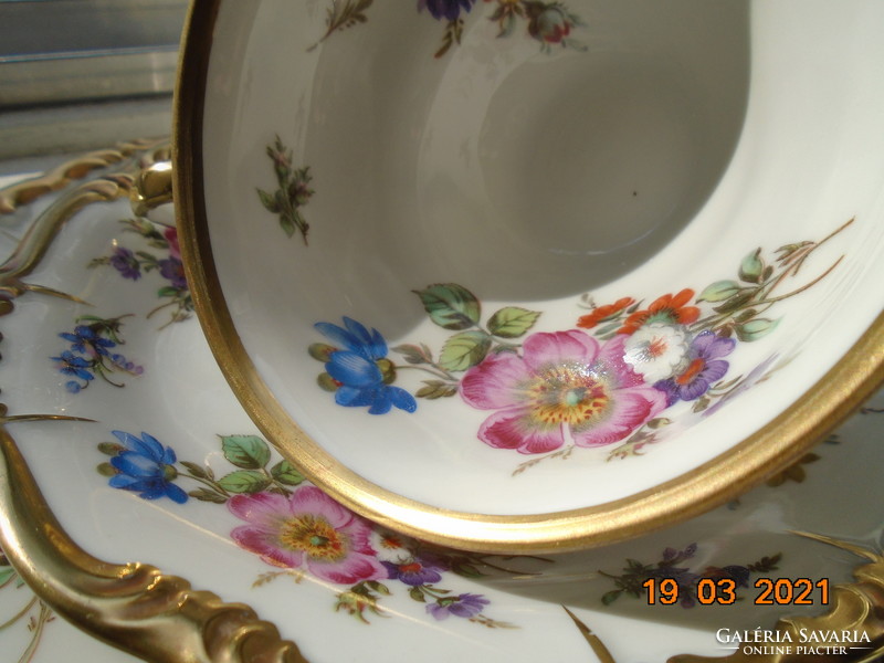 1940 Maria Theresia breakfast table with unique hand-painted Meissen floral designs, opulent gilding