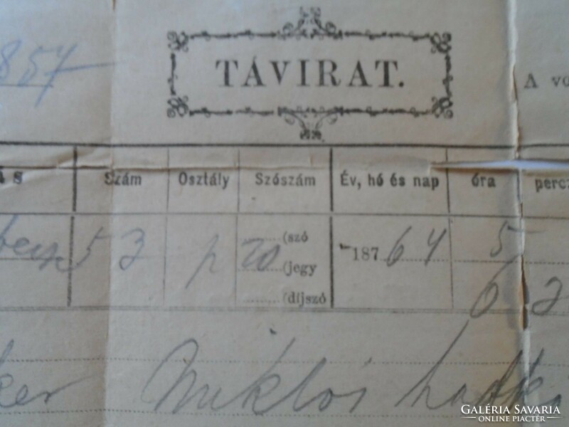 Za433.24 Telegram 1876 Turkish sergeant Stáics met Miklós Bekker's military service