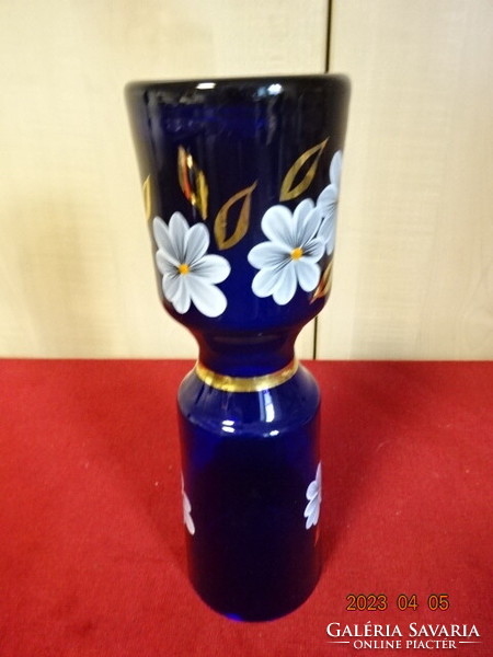 Cobalt blue glass vase with daisy flower pattern. Jokai.