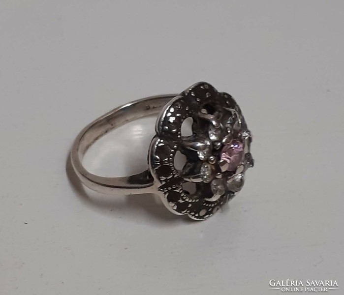 Old, beautiful condition marked silver ring with many and polished sparkling set stones