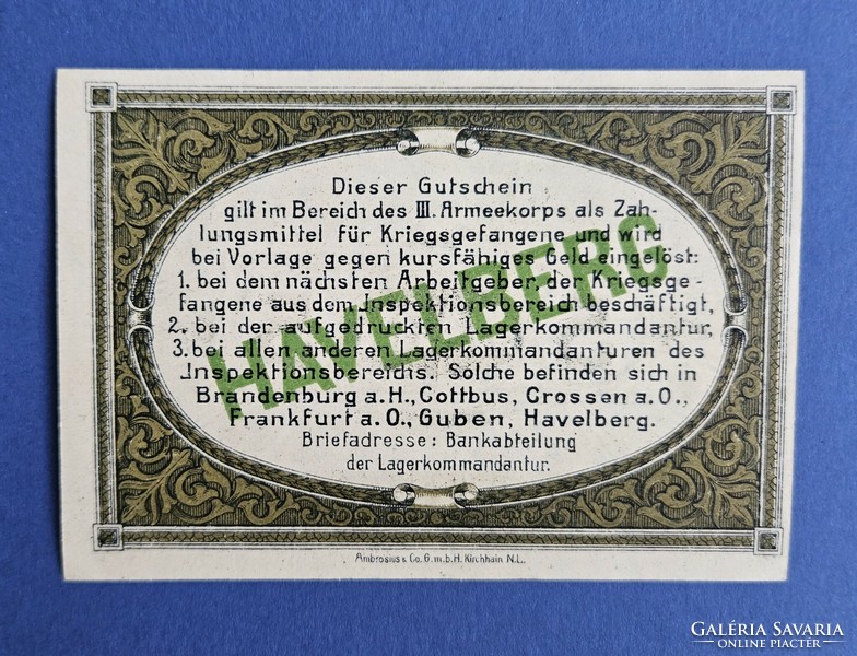 Német hadifogolytábori bankjegy lot 1917 Havelberg UNC (4db)