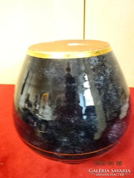 Ukrainian glazed ceramic vase, cloud pattern, with gold stripes. Jokai.
