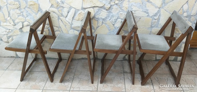 4 darab antik összecsukható kárpitozott fa szék