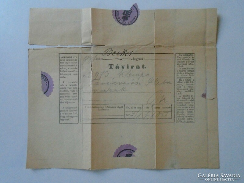 Za433.24 Telegram 1876 Turkish sergeant Stáics met Miklós Bekker's military service