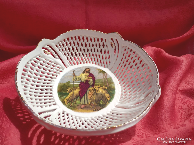 Gorbai. Handmade porcelain woven bowl with a religious scene.