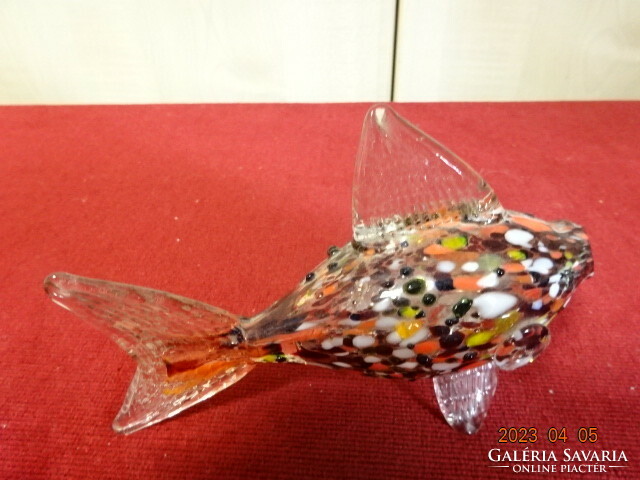 Glass figure, colored glass fish, length 14 cm. Jokai.