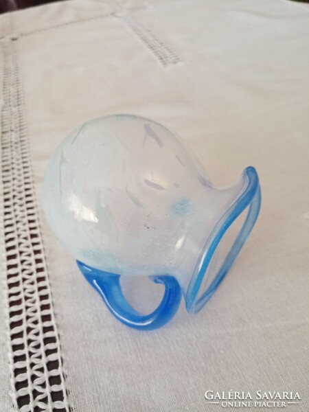 Muránói kék - fehér kézműves  szakított fátyol üveg kancsó / kiöntő