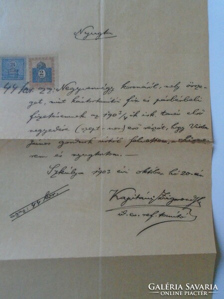 Za434.1 Receipt for 44 crowns 1903 Skulya island village Sculia (Temes county) vida jános -captain zs