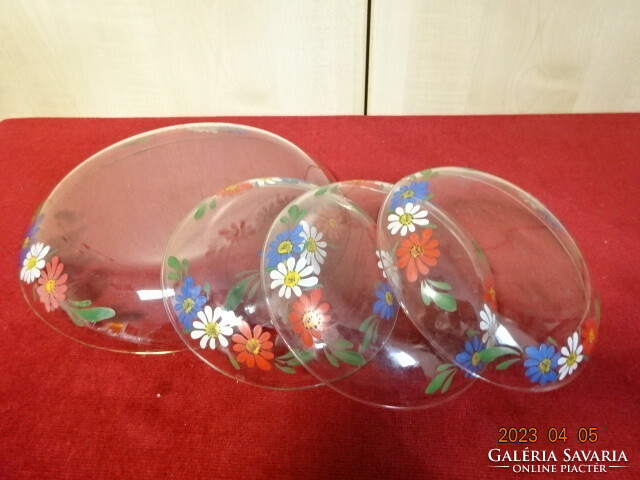 Glass compote set, hand painted, for three people. Jokai.
