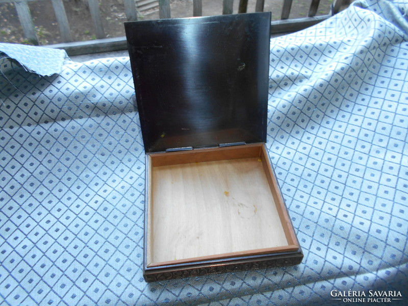 Art gallery 70s bronzed metal box with wooden inlay