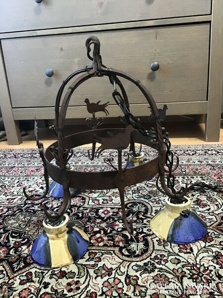 Antique French wrought iron pot holder, converted into a kitchen lamp